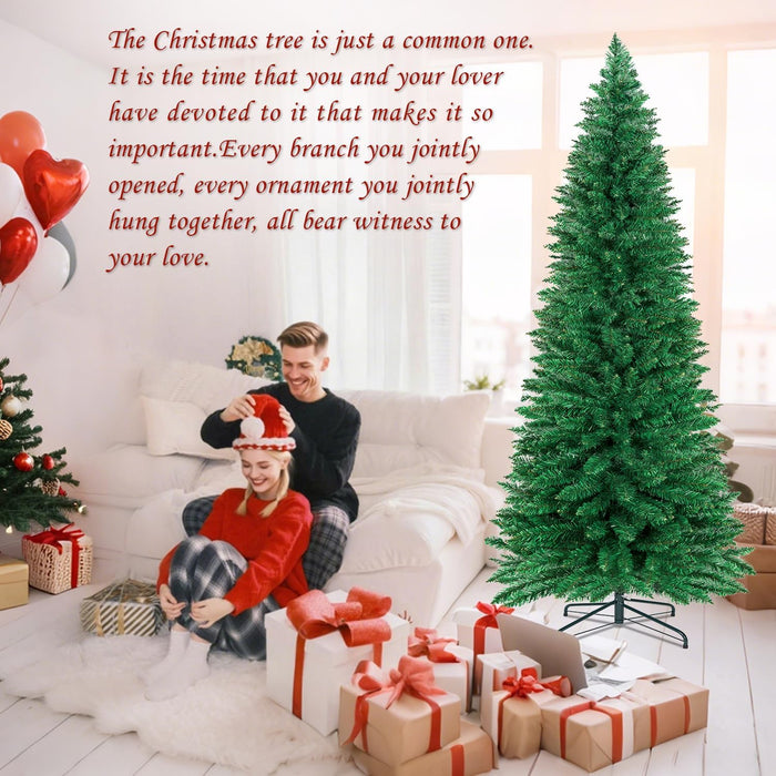 ININ 8FT Slim Pencil Christmas Tree,Artificial Tall Skinny Xmas Tree with 700 Branch Tips,Perfect for Home/Office/Party Decoration, Metal Hinges & Foldable Base.(Unlit)