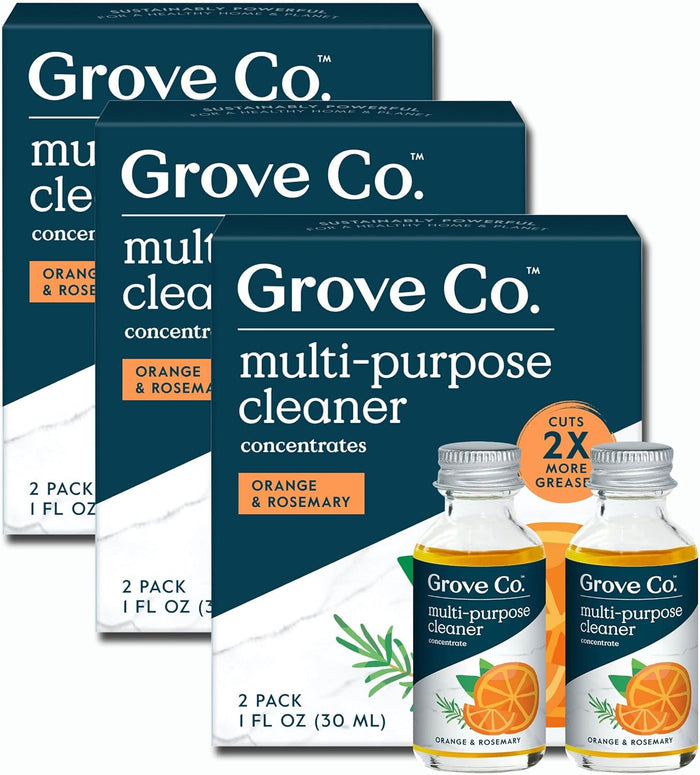 Grove Co. Multi-Purpose Cleaner, Refill Concentrate (2 x 1 Oz) + Glass Spray Bottle (16 Oz), Plant-based Household Cleaning Supplies Bundle, No Plastic Waste, Natural Lavender Blossom & Thyme Scent