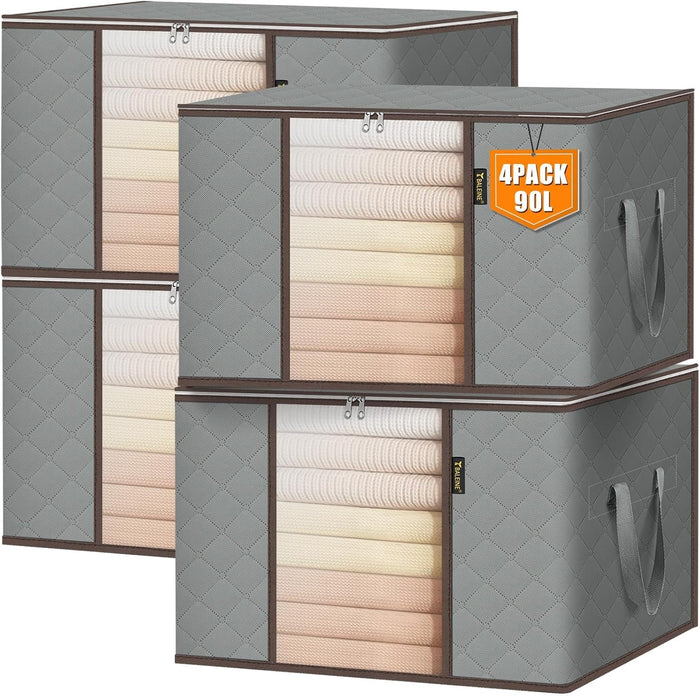 BALEINE 6 Pack Clothes Storage Bags, 16 Gallon Storage Containers with Reinforced Handle, Sturdy Zipper, Closet Organizer for Blanket, Comforter, Pillow, Bedding (Grey, 6 Pack)