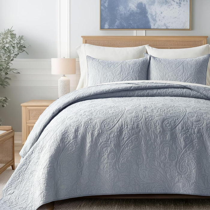EVERGRACE 100% Cotton Paisley Quilt Set, King Size 3 Piece Set – Prewashed Lightweight Bedspread with 2 Shams, Soft & Breathable Matelasse Coverlet for All-Season Comfort, Flax Beige