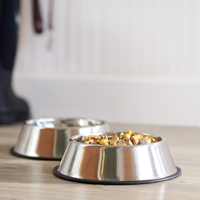 Amazon Basics Stainless Steel Non-Skid Pet Dog Water And Food Bowl, 2-Pack (10 x 2.8 Inches), Each Holds Up to 38oz