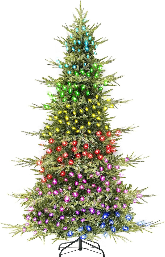 HOLLO STAR 6 ft Prelit Pencil Christmas Tree with 300 LED Lights, App Control, Aspen Artificial Christmas Tree, Multi-Color RGBW Lights, 969 PE & PVC Branch Tips, Skinny Xmas Tree, for Home, Party