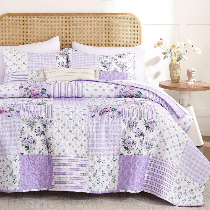 YIKUSH Quilt Sets Queen Size Floral Quilt Set 3 Pieces Bedding Set Bedspreads Pink Comforter Blanket with 2 Pillow Cases- Ultra Soft Floral Coverlet with Printed Pattern 90in.x 90in