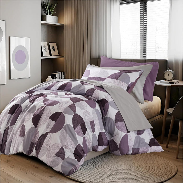 Stylish Three-Tone Printed Full Size Comforter Set, Bed in a Bag 9-Piece Bedding Set, Ultra-Soft Microfiber Comforter and Sheets Set, Warm and Cozy for All Seasons, Navy Blue & Grey