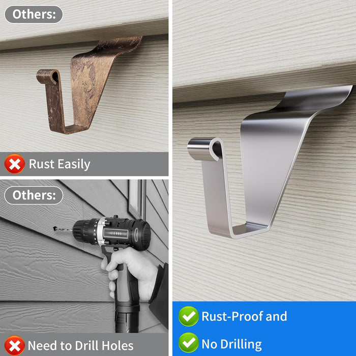 20 Pack Vinyl Siding Hooks, No Hole Siding Hanging Hangers, Heavy-Duty Stainless Steel Vinyl Siding Hanger, Reusable Siding Clips for Hanging Holiday Decorations, Plaques, String Light