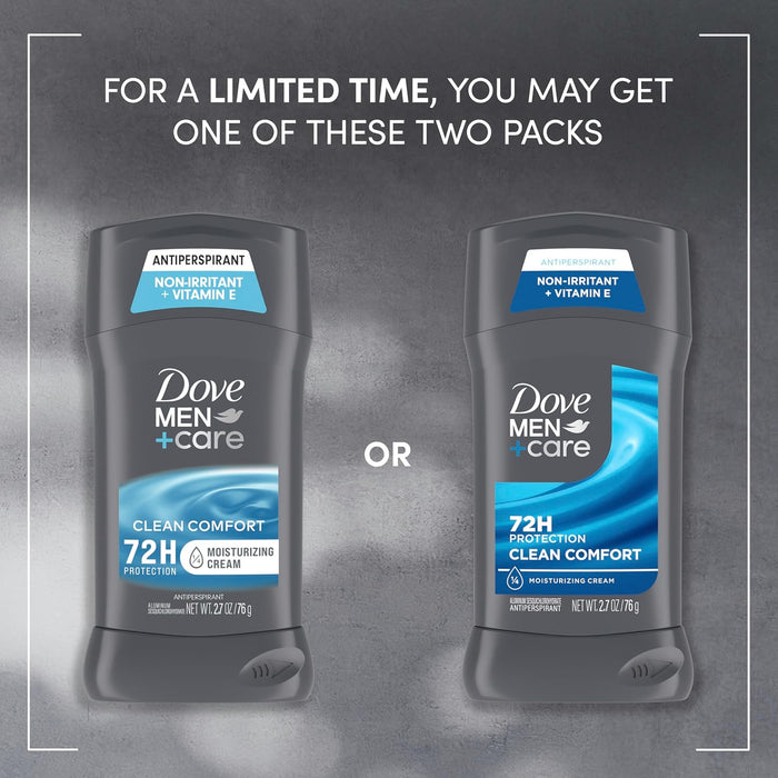 DOVE MEN + CARE Antiperspirant Deodorant Stick Clean Comfort Twin Pack 72-Hour Sweat & Odor Protection Antiperspirant for Men With 1/4 Moisturizing Cream 2.7 oz