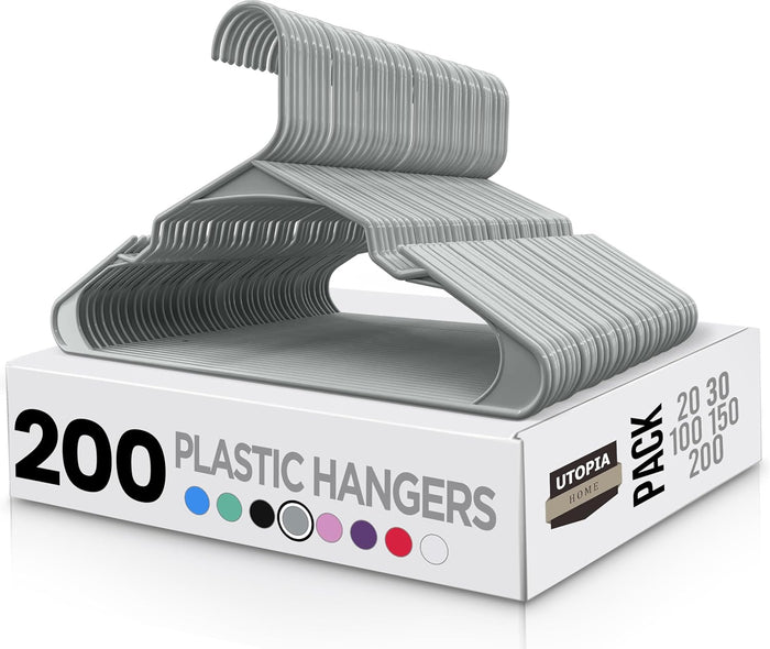 Utopia Home - Plastic Hangers 50 Pack - Space Saving Clothes Hanger - Durable and Strong Closet Organizers and Storage Makes It Ideal Apartment or Dorm Room Essentials for Girls or Guys (White)