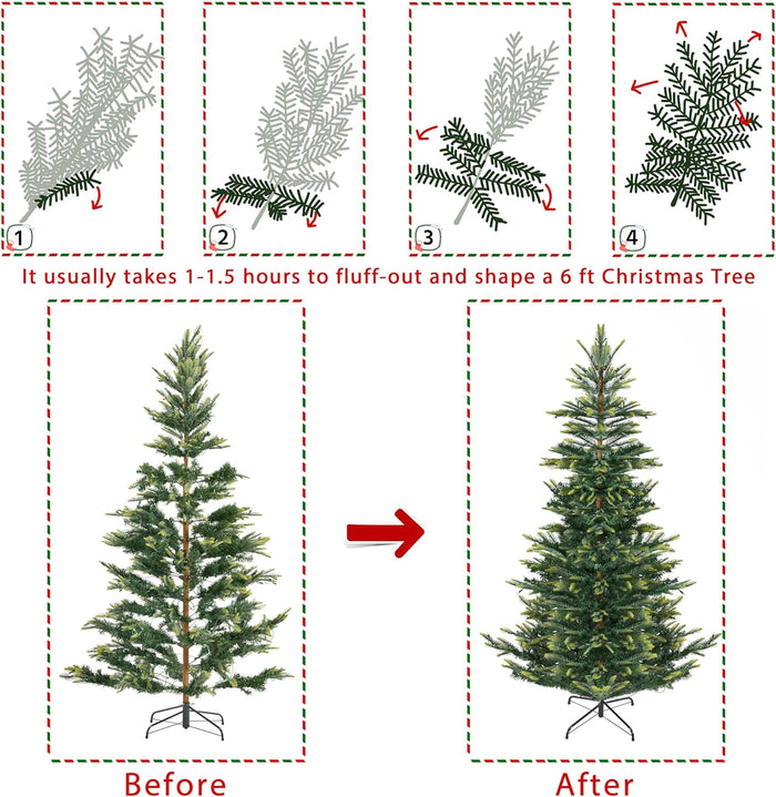 Yaheetech 6ft Pre-lit Aspen Fir Artificial Christmas Tree with 400 Incandescent Warm Lights Full Prelighted Xmas Tree w/828 Branch Tips & Foldable Stand for Home Holiday Decor, Green