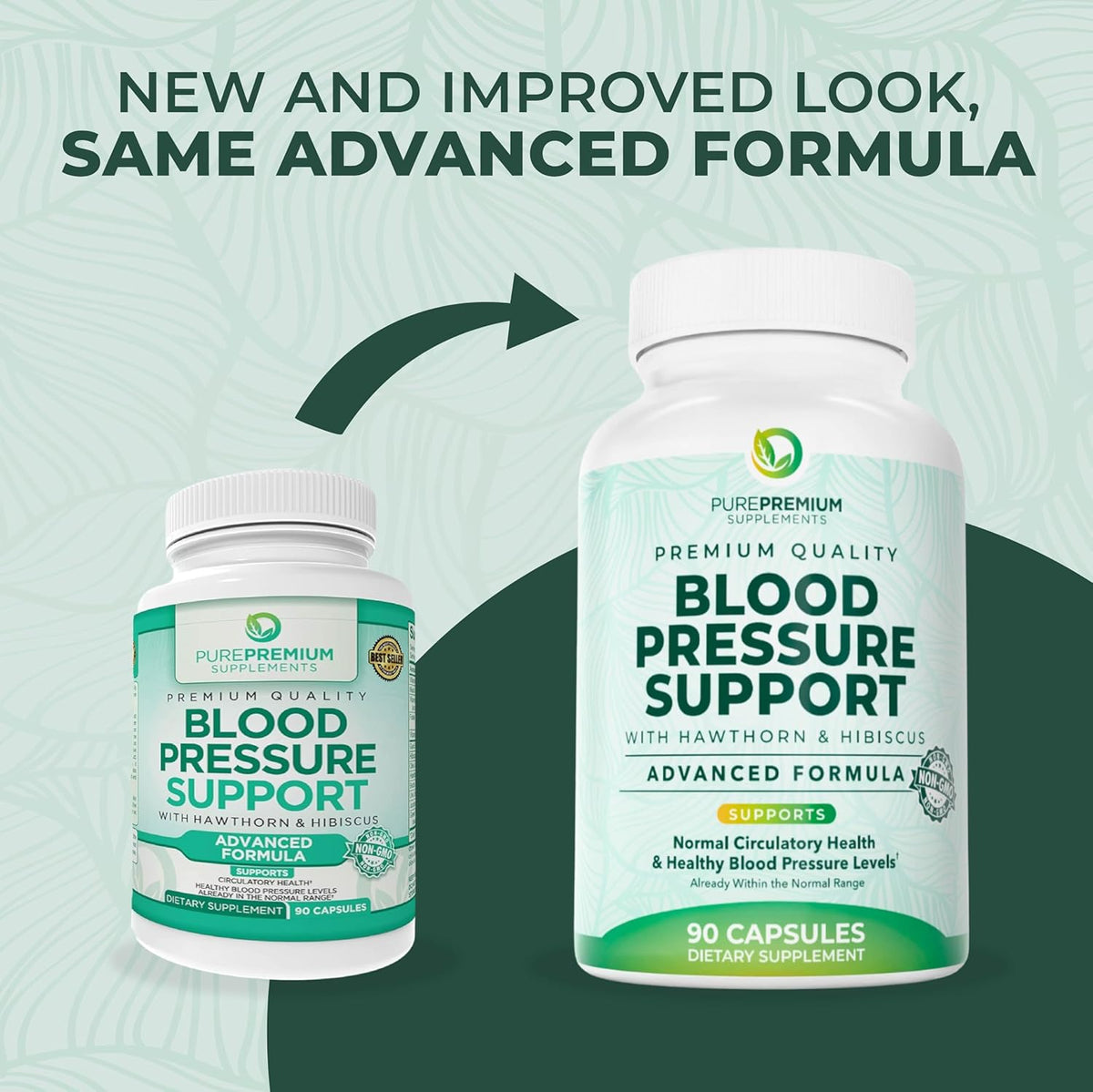 PurePremium Blood Pressure Supplements with Hawthorn Berry, Hibiscus, Garlic & Vitamin B12- Nitric Oxide Supplement for Normal Heart Health, Circulation Health & Blood Pressure Support - 90ct