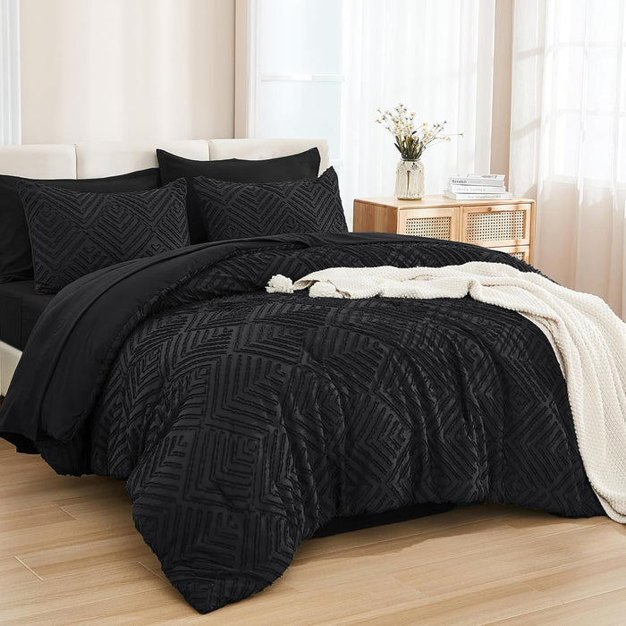 Andency Queen Comforter Set 7 Piece Dark Emerald Green - Bed in a Bag Queen Boho Lightweight Fluffy Tufted Bedding Sets with Comforter, Sheets, Pillowcases & Shams