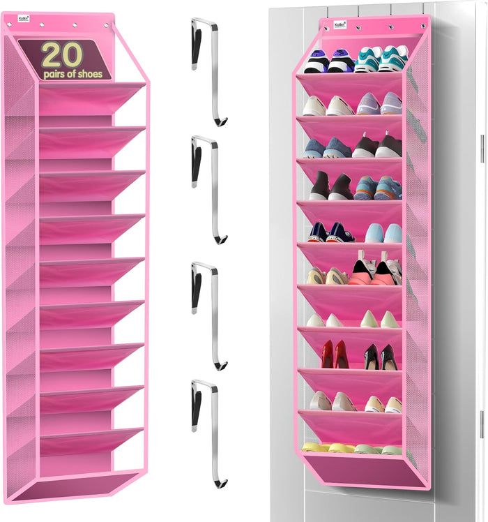 10 Tier Over The Door Organizer - Heavy Duty Hanging Storage Rack with Sturdy Oxford Fabric, Holds 20+ Pairs of Footwear, Boots & Sneakers, Saves 50% Closet Space (Black)