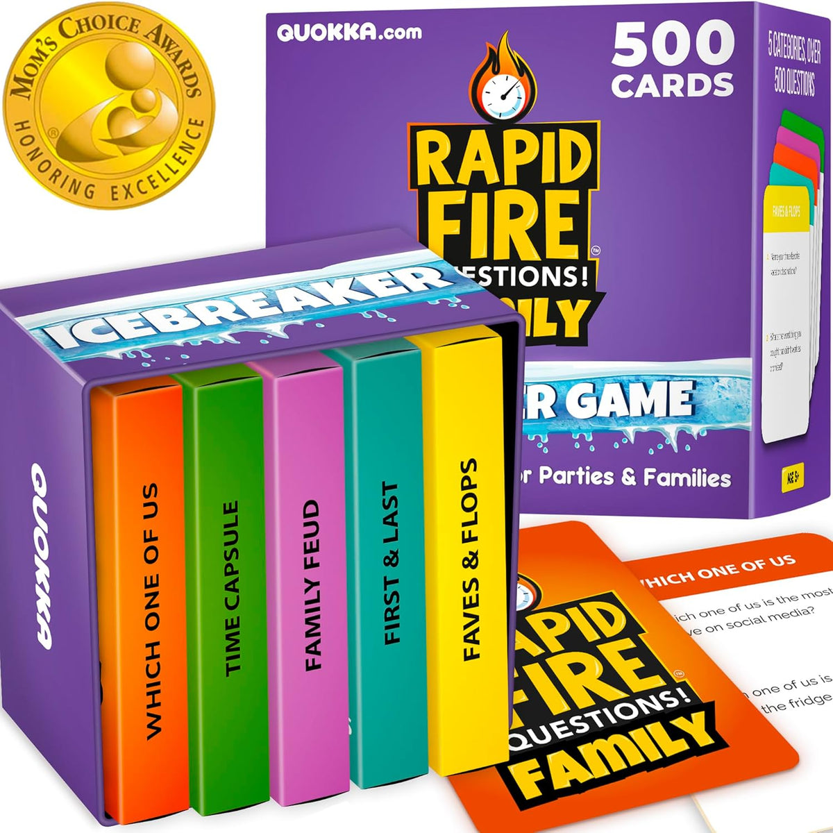 QUOKKA Icebreaker Cards with 500+ Questions - Adults Kids Family Conversation Cards Game - Break The Ice Family Game for Kids 8-12 - Perfect for Family or Adults Game Night I Travel Version