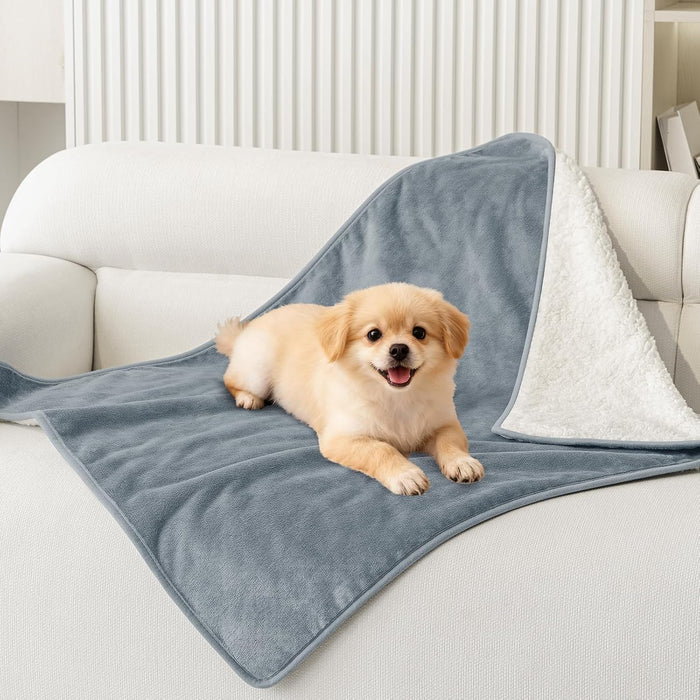 Smiry Waterproof Dog Bed Blanket, Leakproof Pet Throw Blanket for Bed Couch Sofa, Reversible Sherpa Fleece Furniture Protector Cover for Small Medium Large Dogs Cats (Grey, 50x60 inches)