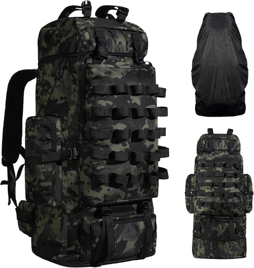 70L/100L Camping Hiking Backpack with Rain Cover, Expandable Large Military Tactical Backpack, Waterproof Molle Racksack Travel Backpacking Daypack for Climbing Trekking (Black)