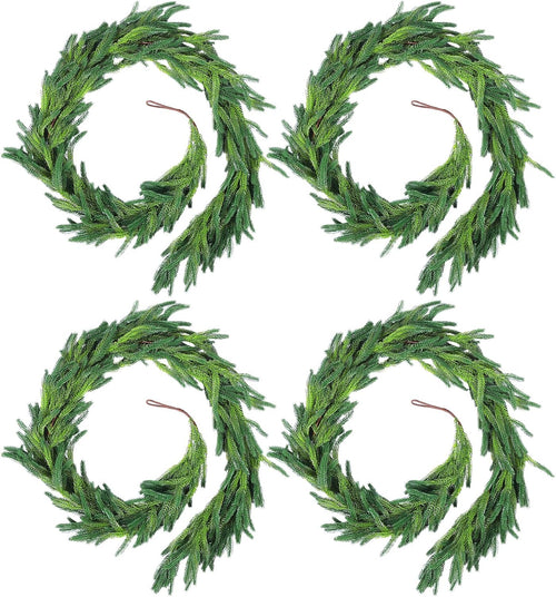 2 Pcs 6 Ft Christmas Norfolk Pine Garlands, Real Touch Faux Pine Garland, Realistic Green Fake Greenery Garland for Christmas Table, Mantle, Wall, Outdoor Holiday Winter Decorations(2, 6 FT)