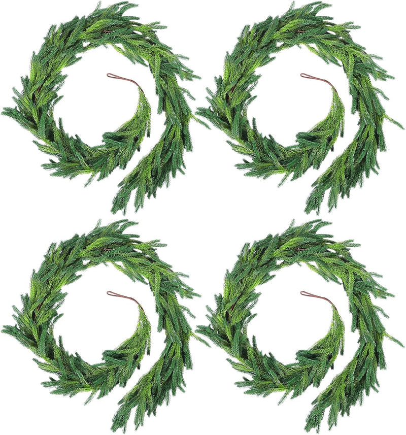 2 Pcs 6 Ft Christmas Norfolk Pine Garlands, Real Touch Faux Pine Garland, Realistic Green Fake Greenery Garland for Christmas Table, Mantle, Wall, Outdoor Holiday Winter Decorations(2, 6 FT)