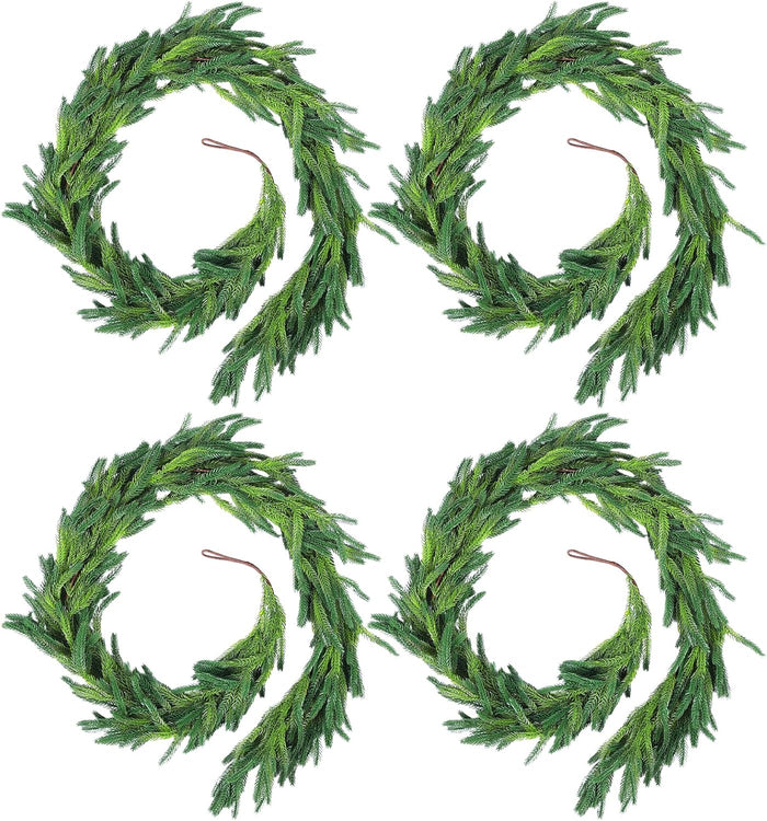 2 Pcs 6 Ft Christmas Norfolk Pine Garlands, Real Touch Faux Pine Garland, Realistic Green Fake Greenery Garland for Christmas Table, Mantle, Wall, Outdoor Holiday Winter Decorations(2, 6 FT)