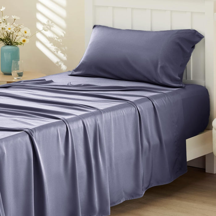 Bedsure Queen Sheet Set, Cooling Sheets for Queen Size Bed Set, Rayon Derived from Bamboo, Breathable & Soft, Deep Pocket Up to 16", Hotel Luxury Silky Bedding for Hot Sleepers, Dark Grey