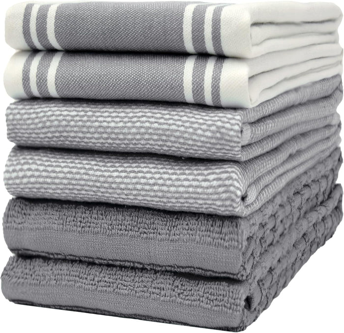 Premium Kitchen Towels (20”x 28”, 6 Pack) | Large Cotton Dish Towels | Flat & Terry Highly Absorbent Kitchen Linen Set with Hanging Loop | Tan