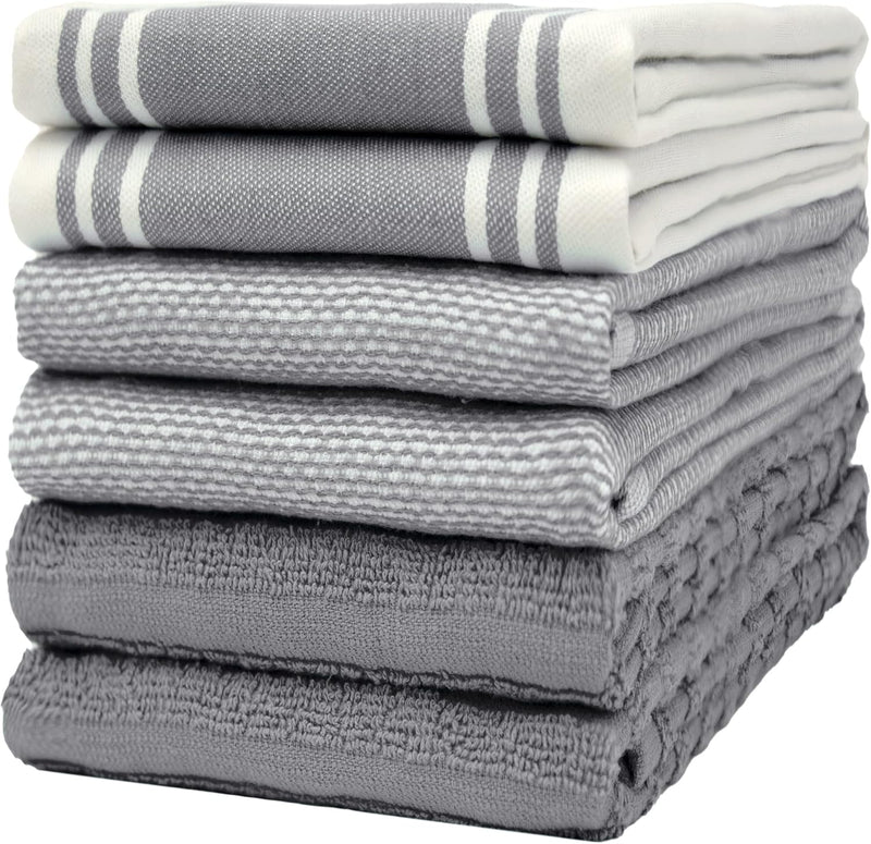 Premium Kitchen Towels (20”x 28”, 6 Pack) | Large Cotton Dish Towels | Flat & Terry Highly Absorbent Kitchen Linen Set with Hanging Loop | Tan
