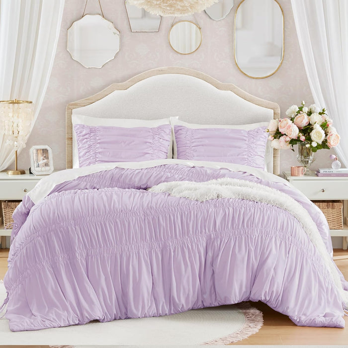 Intelligent Design Queen Comforter Set Ruched Shabby Chic Comforters for Queen Size Bed, All Season Lightweight Comforter Queen, French Country Bedding Set, Shams, Ella, Full/Queen, Pink 3 Piece