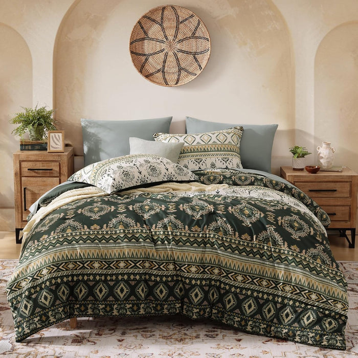CASAAGUSTO King Size Comforter Set, 7 PCS Boho Comforter King Size, Bohemian Striped Bed in A Bag King, Soft Bedding Set for All Seasons(Brown,102"X90")