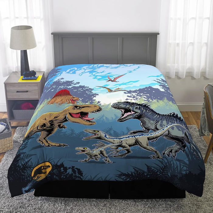 Jurassic World Bedding Set - Bundle with Dinosaur Bedspread for Twin Bed Plus Pillowcase, Stickers, More | Jurassic World Dinosaur Bedroom Decor for Boys