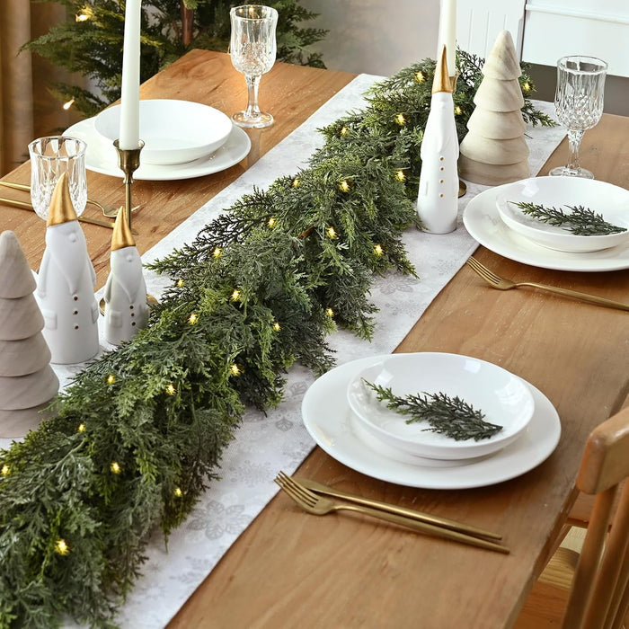 Waipfaru 1 Pcs 9FT Christmas Garland with Lights, Cedar Garland Artificial Realistic, Thick & Lush Faux Pine Garland for Mantle Fireplace Wall Party Outdoor Indoor Christmas Decorations