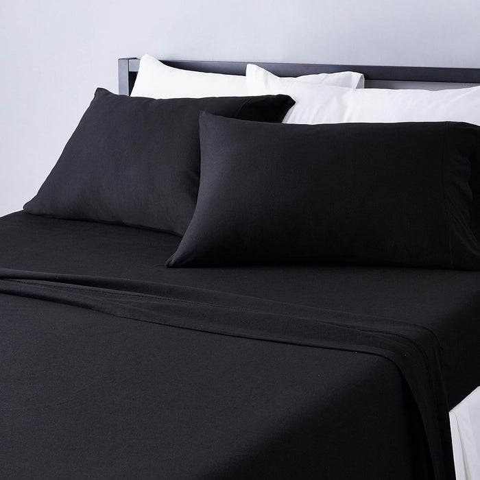 Amazon Basics 4 Piece Bed Sheets Set, 100% Cotton Jersey, Includes Super Soft, Flat and Fitted Sheets, Pillowcase, King, Light Gray, Solid