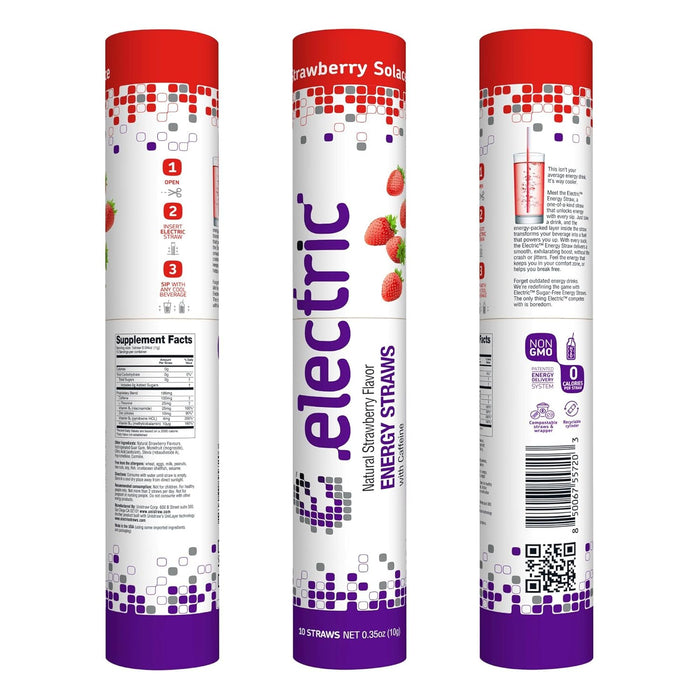 Smooth and Gentle Caffeine Energy. No Sugar. No Calories. Healthy and All Natural Electric Energy Straws – Natural Strawberry Solace – 10 straw pack