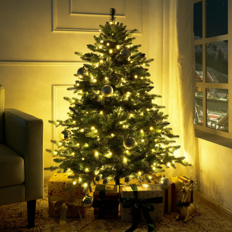 Cynthia 7.5ft Prelit Aritificial Christmas Tree with 3661 Branch Tips, 800 Warm Lights and Metal Stand, 60" Wide Realistic Rustic Christmas Tree with Lights by Naomi Home