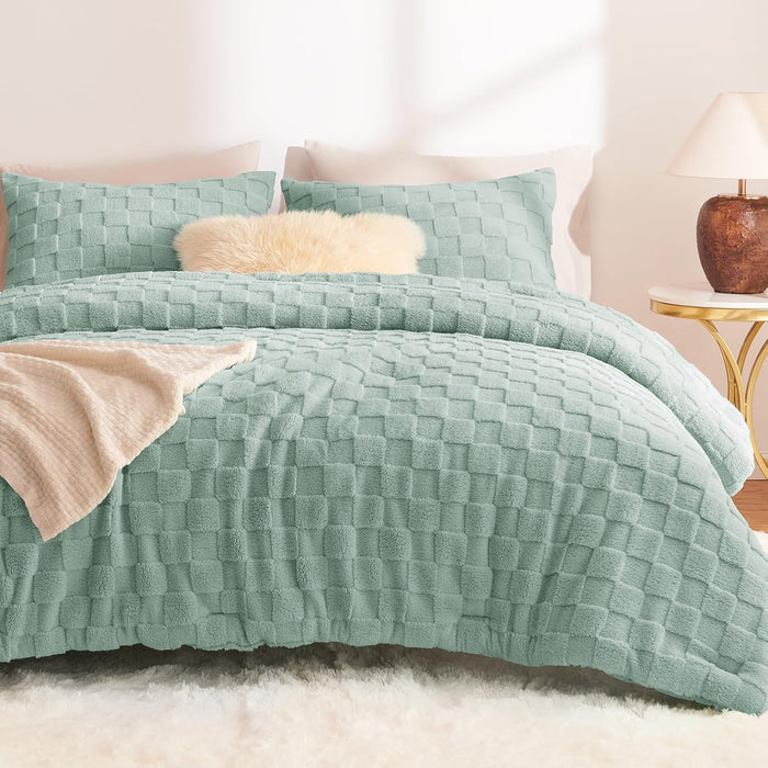CozyLux King Size Comforter Set Blush Pink, Fluffy Plush Fleece Comforter with Checkered Pattern, Farmhouse Boho Soft Warm Bed Set, 3 Pieces, 1 Comforter and 2 Pillowcases