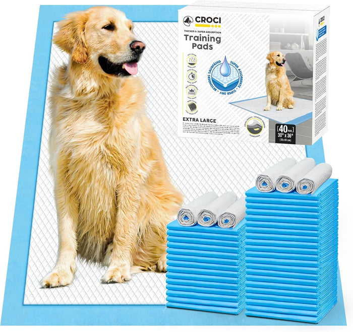 CROCI Wee Wee Pads for Dogs - 28x34in Extra Large Puppy Dog Pads with Adhesive Tabs, Super Absorbent Up to 6 Cups, Disposable (40 Counts)