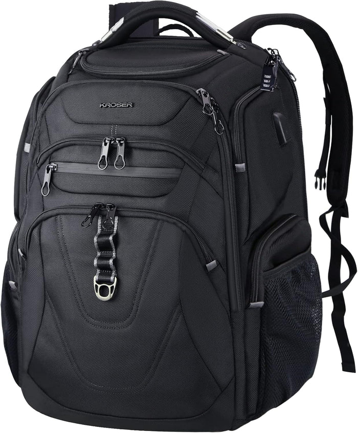 KROSER TSA Friendly Travel Laptop Backpack 17.3 inch XL Computer Backpack Water-Repellent College Daypack Business Backpack with RFID Pockets & USB Port for Men/Women-Black