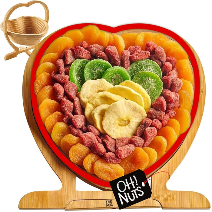 Oh! Nuts Dried Fruit Gift Basket - Gourmet Gift Baskets - Holiday Healthy Assortment Dried Fruits Gift Box - Crafted in the USA - Wooden Apple Shape Gift Tray - (Honey Beige)