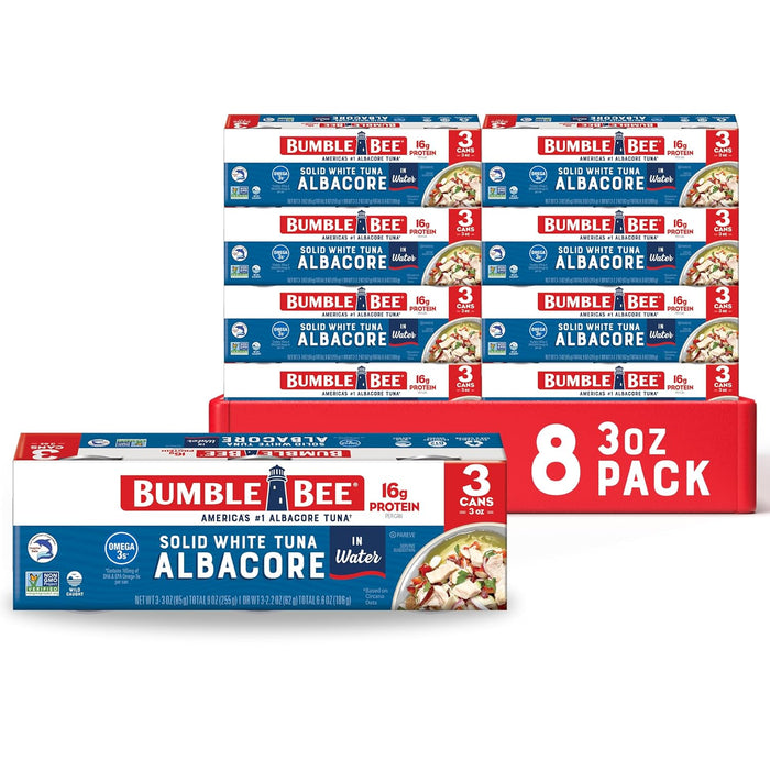 Bumble Bee Solid White Albacore Tuna in Water, 5 oz Can (Pack of 4) - Wild Caught Tuna - 29g Protein per Serving, High in Omega-3s - Non-GMO Project Verified, Gluten Free, Kosher