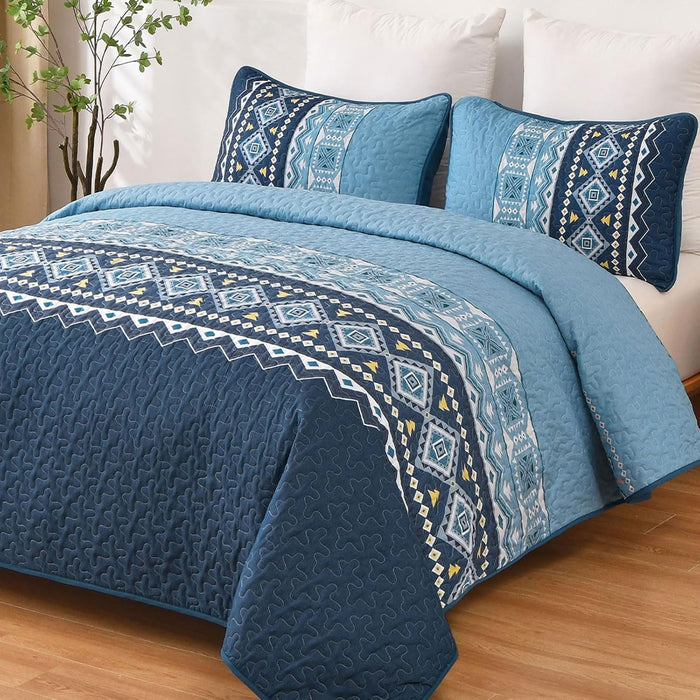 WONGS BEDDING 3 Pieces Quilt Set King Size, Pink Grey Quilt Bedspread Lightweight Bohemian Coverlet Set with 2 Pillowcase, Soft Geometry Printed Bedding Set King for All Season 104"×90"