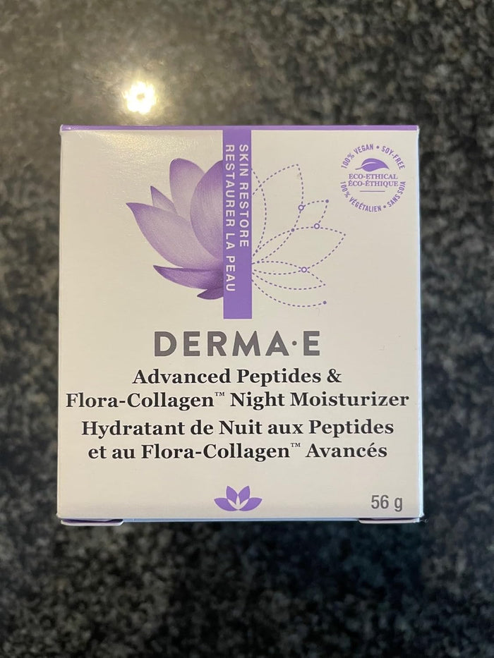 Derma E Advanced Peptides and Vegan Flora-Collagen Night Moisturizer – Hydrating Topical Facial Cream Improves Elasticity and Reduces Appearance of Lines and Wrinkles, 2 Oz