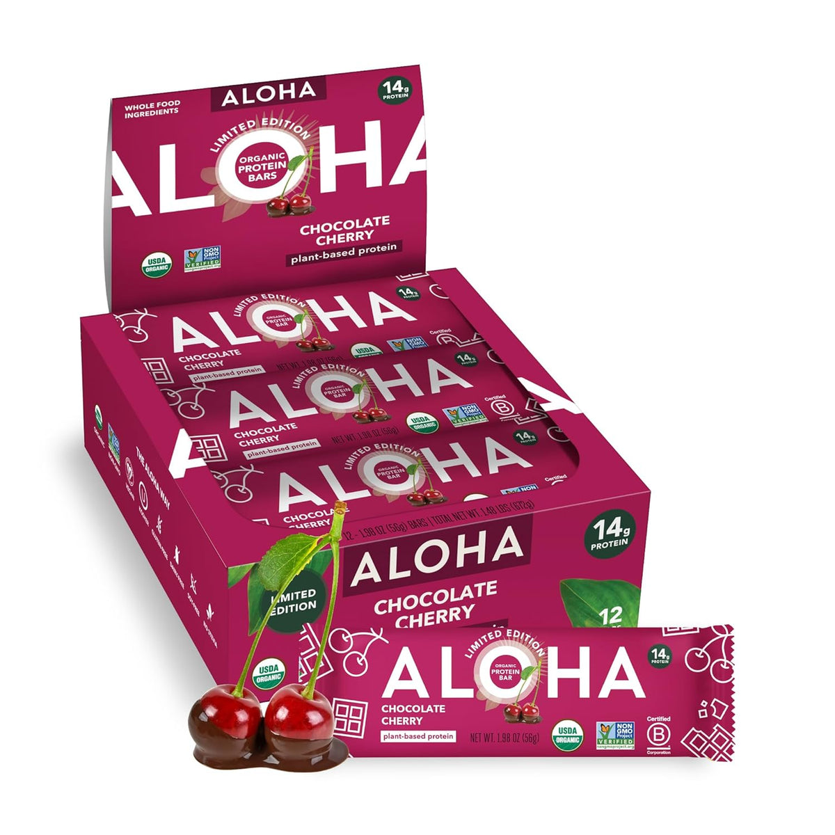 ALOHA Organic Plant Based Protein Bars - Chocolate Coconut Almond, Vegan, Low Sugar, Gluten-Free, Low Carb, Non-GMO, No Stevia, No Erythritol - 12 Count (Pack of 1)