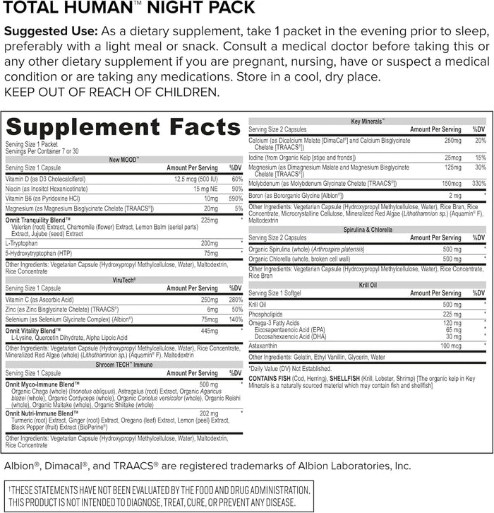 ONNIT Total Human Day and Night Vitamin Packs for Men and Women,Capsule, Adult Multivitamin, 30-Day Supply