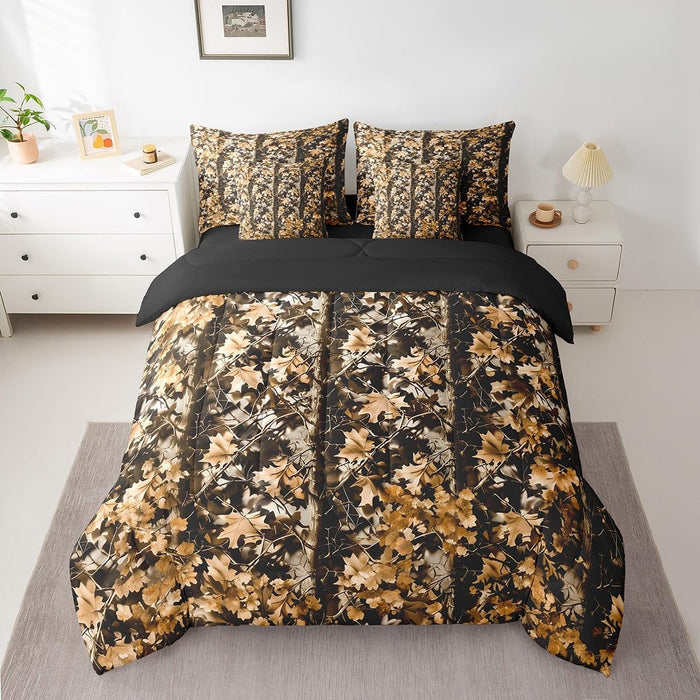 Feelyou Duck Hunter Green Camouflage Hunting 7 Pieces Bedding Set, Queen Size Black Brown All Season,Bed in a Bag with Comforter, Sheets, Pillowcases Camo Army Bed Set Breathable Wild Room Decor