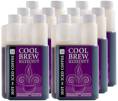 CoolBrew Hazelnut 6 Pack - 16 DRINKS PER BOTTLE - Fresh Cold Brew Liquid Concentrate - For Iced or Hot Coffee, Unsweetened, No Preservatives