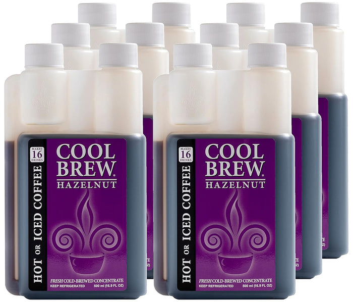 CoolBrew Hazelnut 6 Pack - 16 DRINKS PER BOTTLE - Fresh Cold Brew Liquid Concentrate - For Iced or Hot Coffee, Unsweetened, No Preservatives