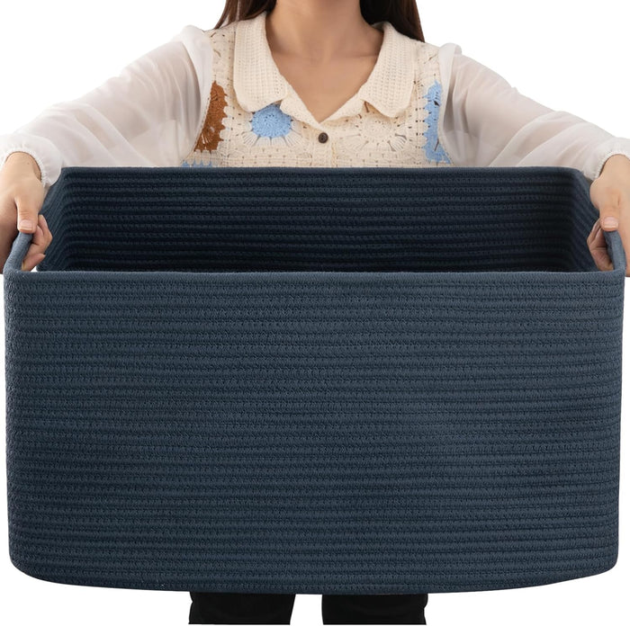 OIAHOMY 75L Large Woven Cotton Rope Storage Basket with Handle for Organizing Blanket and Toys for Living Room, Nursery, Brown Variegated 22”x17”x12”