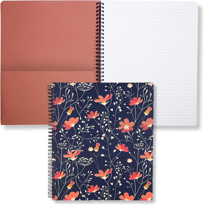 Steel Mill & Co Cute Large Spiral Notebook College Ruled, 11" x 9.5" with Durable Hardcover and 160 Lined Pages, Floral Vines