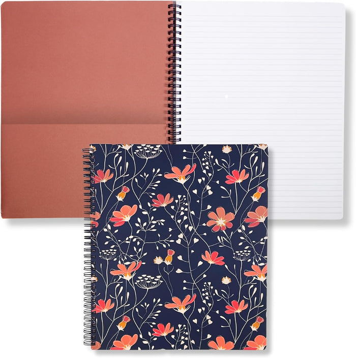 Steel Mill & Co Cute Large Spiral Notebook College Ruled, 11" x 9.5" with Durable Hardcover and 160 Lined Pages, Floral Vines