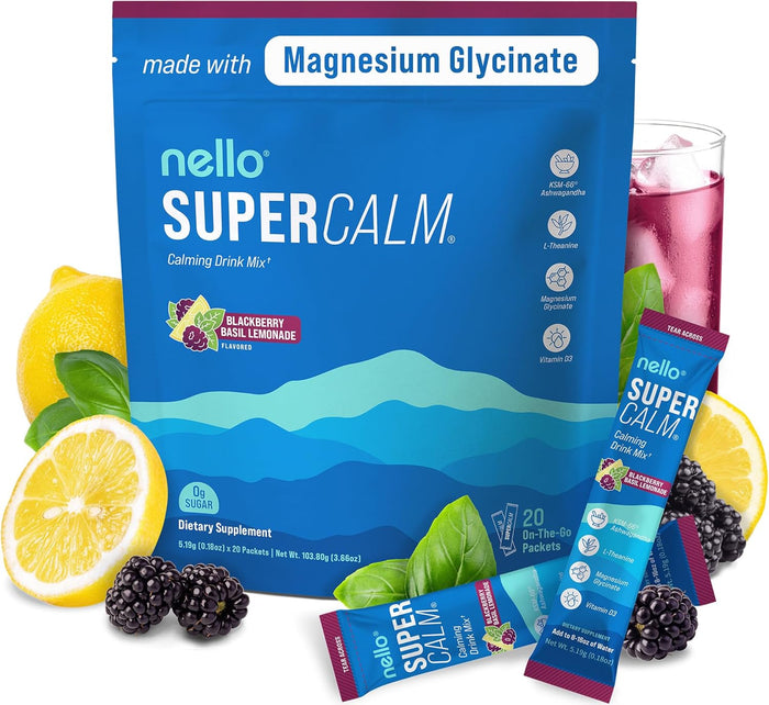 Supercalm Powdered Drink Mix, Raspberry Lemonade, L Theanine, Ksm-66 Ashwagandha, Magnesium Glycinate, Vitamin D 3, Supplements for Relaxation & Focus, No Sugar, Non GMO, On The Go, 20 Ct