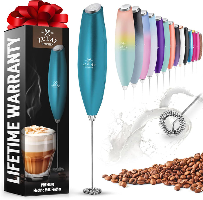 Zulay Kitchen Powerful Milk Frother Wand With 2 Duracell Batteries - Ultra Fast Handheld Drink Mixer - Electric Whisk Foam Maker for Coffee, Lattes, Cappuccino, Matcha, Hot Chocolate & Creamer - Black