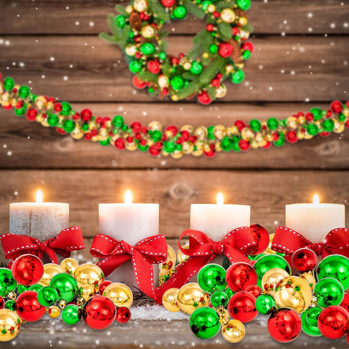 Whaline Christmas Ball Garland Ball Ornament 6ft Bauble Garland Christmas Tree Ball Decoration Shatterproof Ball Ornaments for Xmas Party Supplies, Indoor Outdoor Home Office, Red Green Gold