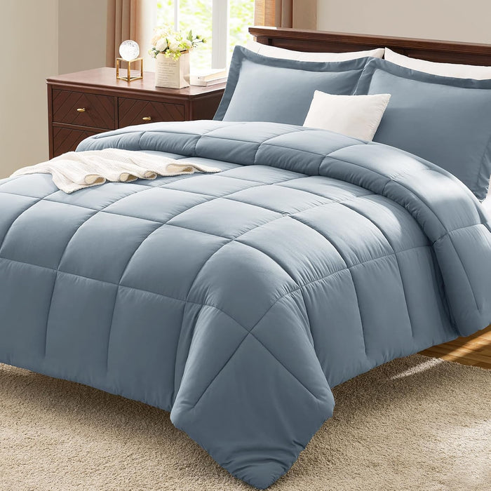 CozyLux King Size Comforter Set - Black Comforter King, 3 Pieces Box Stitched Bed Set for All Seasons, Soft Lightweight Bedding Sets with 1 Down Alternative Comforter and 2 Pillow Shams